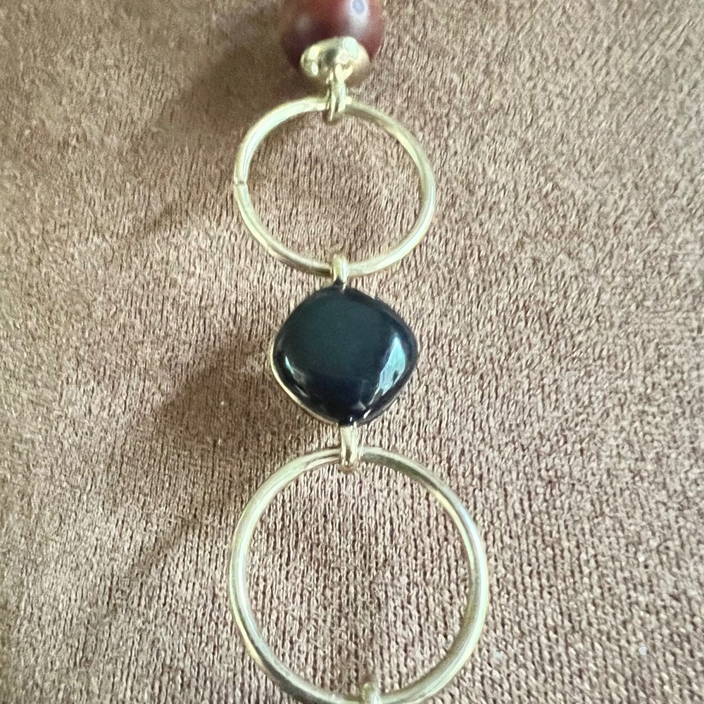 Chico's Long Gold Tone Wood and Black Bead Station Necklace 45" Eclectic - Picture 3 of 4